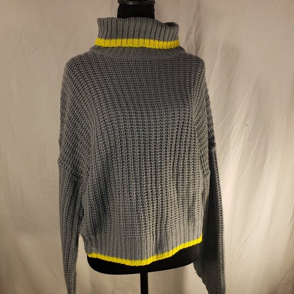 Derek Heart Gray & Yellow Chunky Cropped Sweater Size L - Picture 1 of 4